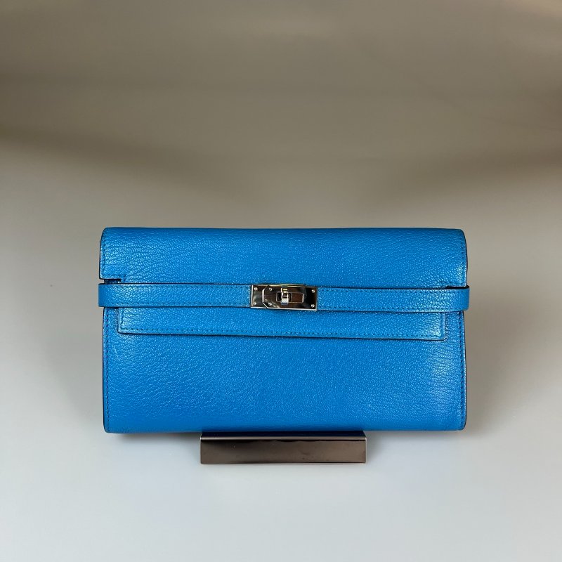HERMES A刻 藍山羊皮kelly長夾-0