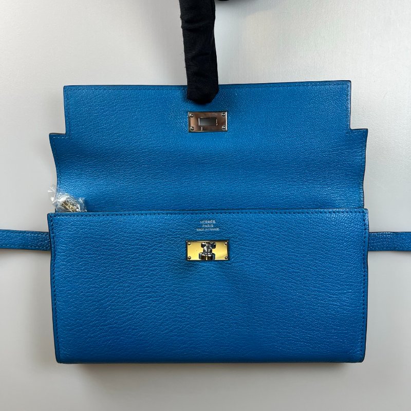 HERMES A刻 藍山羊皮kelly長夾-5