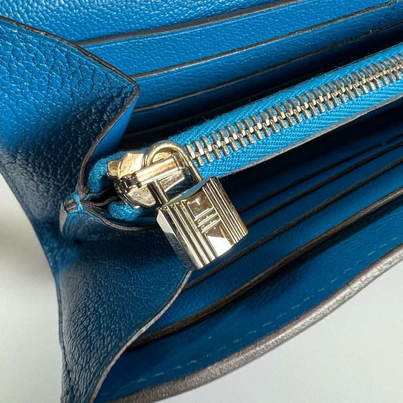 HERMES A刻 藍山羊皮kelly長夾-10