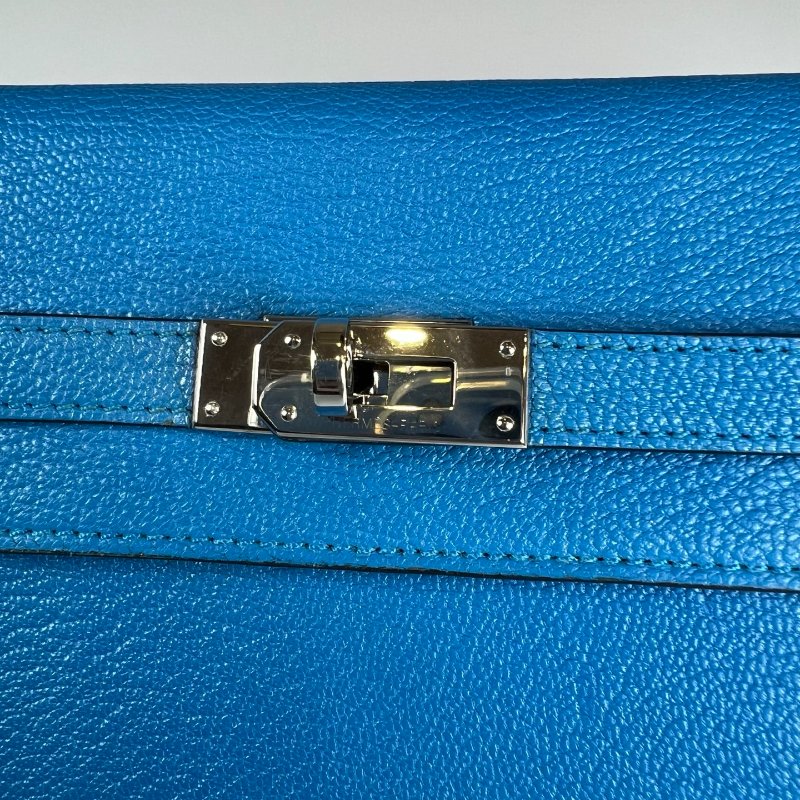 HERMES A刻 藍山羊皮kelly長夾-11