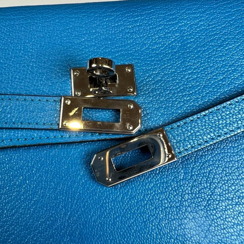 HERMES A刻 藍山羊皮kelly長夾-12