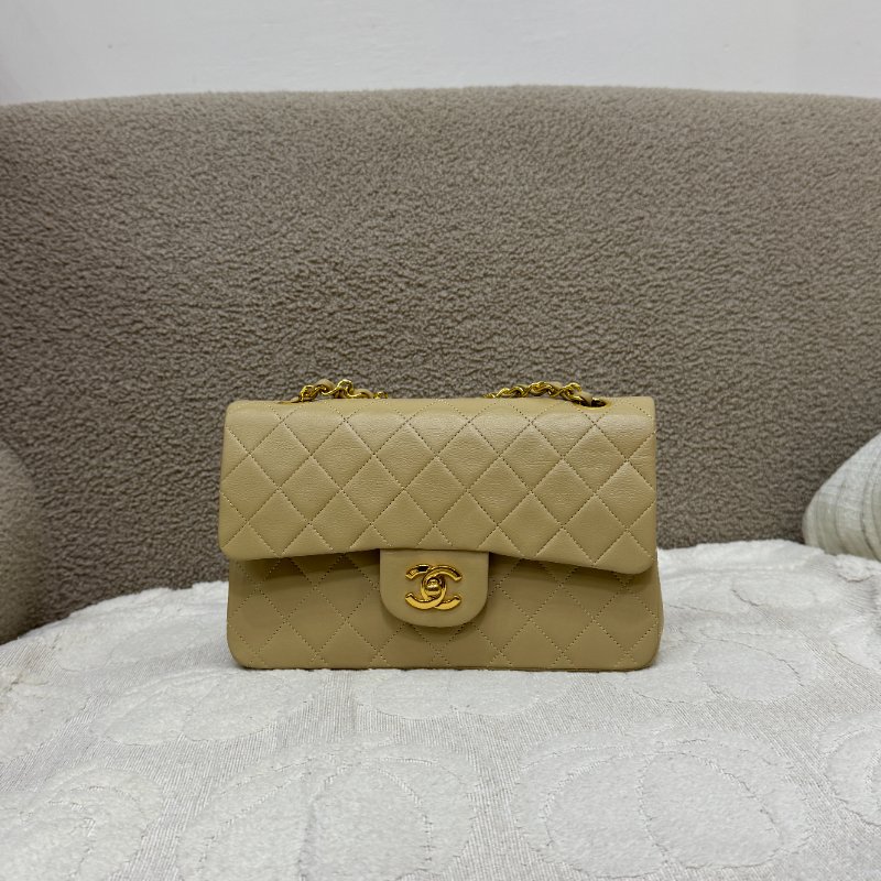 中古 香奈兒 Chanel CF23 小號Small 經典翻蓋包 米色小羊皮Beige Lambskin Classic Flap Bag-0