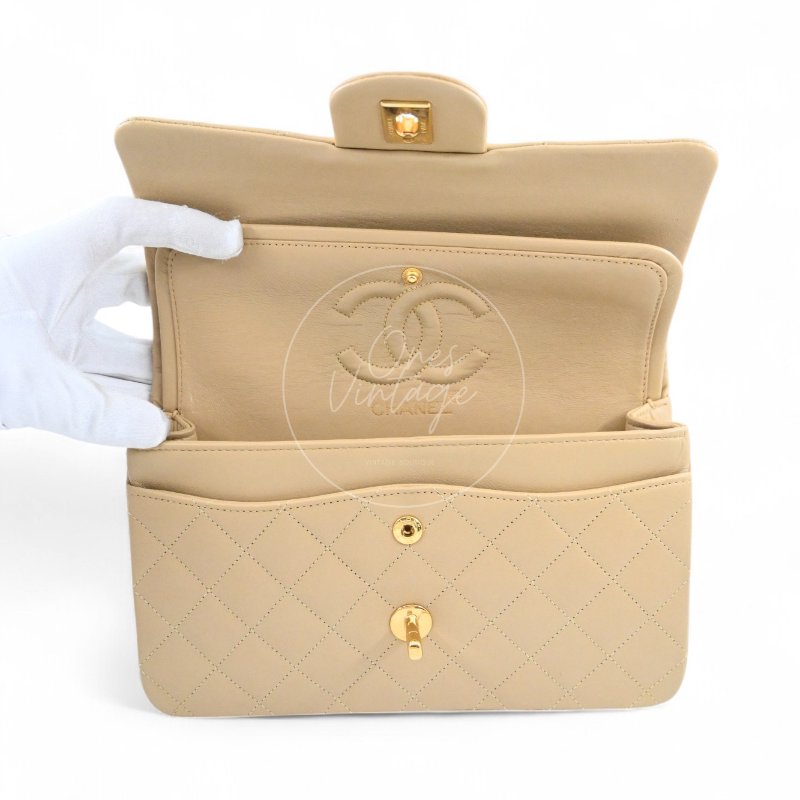 中古 香奈兒 Chanel CF23 小號Small 經典翻蓋包 米色小羊皮Beige Lambskin Classic Flap Bag-22
