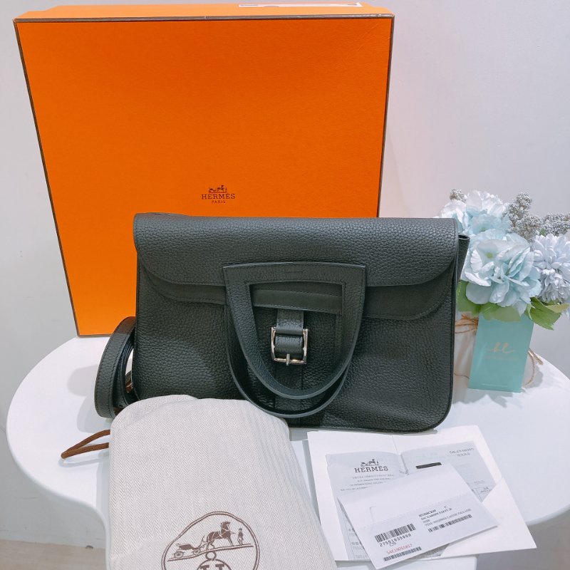 TW4858 Hermes 愛馬仕 手提單肩 斜背包 黑銀 Halzan 31 TC Noir x PHW-21