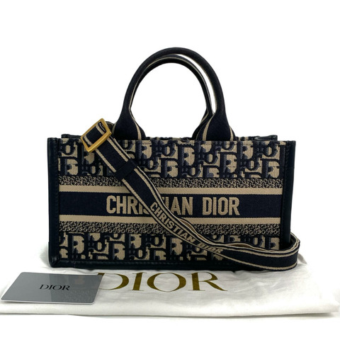 △ Christian Dior 迪奥 Navy And Beige Canvas Book Tote 2 way bag 深藍色和淺褐色帆布兩用袋-267009525