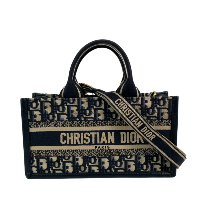 △ Christian Dior 迪奥 Navy And Beige Canvas Book Tote 2 way bag 深藍色和淺褐色帆布兩用袋-267009525-1