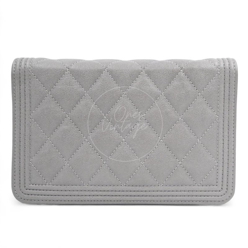 中古 香奈兒 Chanel Boy Wallet 鏈條錢包 WOC 灰色荔枝皮Grey Caviar  金色五金 Series 26-4