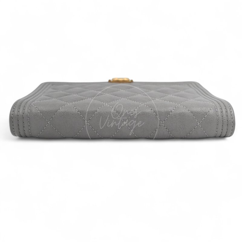 中古 香奈兒 Chanel Boy Wallet 鏈條錢包 WOC 灰色荔枝皮Grey Caviar  金色五金 Series 26-5