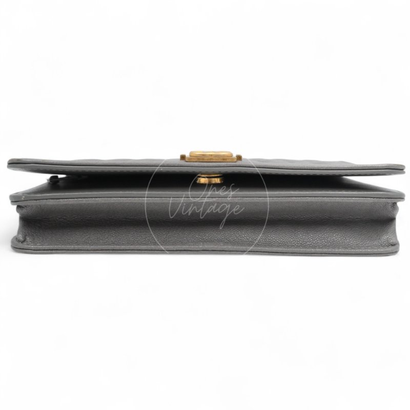 中古 香奈兒 Chanel Boy Wallet 鏈條錢包 WOC 灰色荔枝皮Grey Caviar  金色五金 Series 26-10