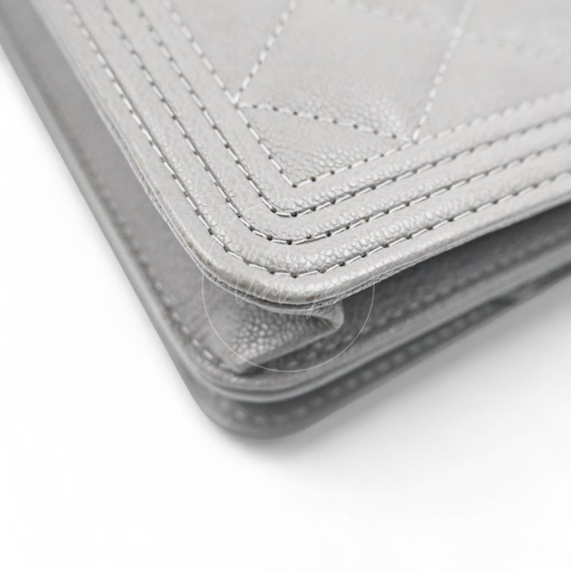 中古 香奈兒 Chanel Boy Wallet 鏈條錢包 WOC 灰色荔枝皮Grey Caviar  金色五金 Series 26-14