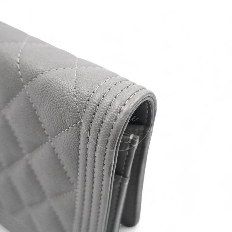 中古 香奈兒 Chanel Boy Wallet 鏈條錢包 WOC 灰色荔枝皮Grey Caviar  金色五金 Series 26-16