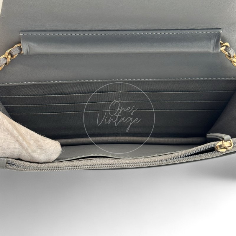 中古 香奈兒 Chanel Boy Wallet 鏈條錢包 WOC 灰色荔枝皮Grey Caviar  金色五金 Series 26-22