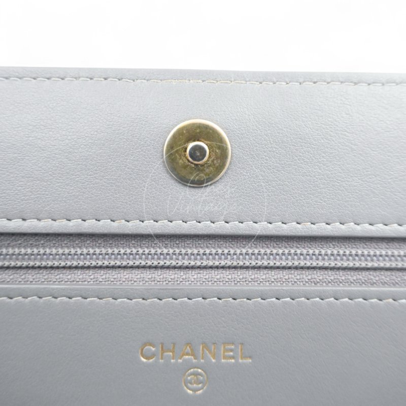 中古 香奈兒 Chanel Boy Wallet 鏈條錢包 WOC 灰色荔枝皮Grey Caviar  金色五金 Series 26-25