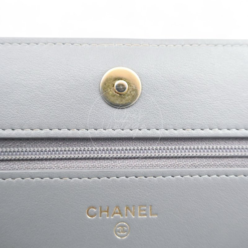 中古 香奈兒 Chanel Boy Wallet 鏈條錢包 WOC 灰色荔枝皮Grey Caviar  金色五金 Series 26-26