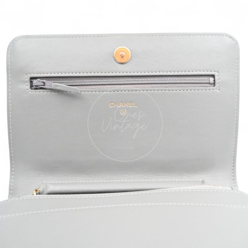 中古 香奈兒 Chanel Boy Wallet 鏈條錢包 WOC 灰色荔枝皮Grey Caviar  金色五金 Series 26-27