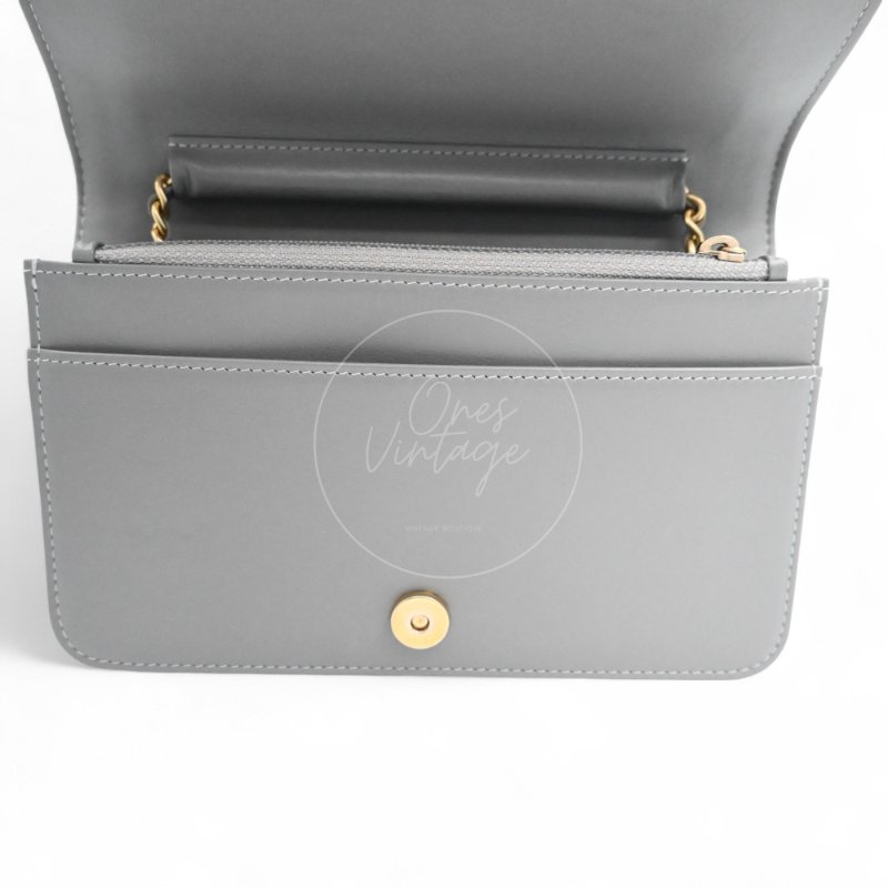 中古 香奈兒 Chanel Boy Wallet 鏈條錢包 WOC 灰色荔枝皮Grey Caviar  金色五金 Series 26-28