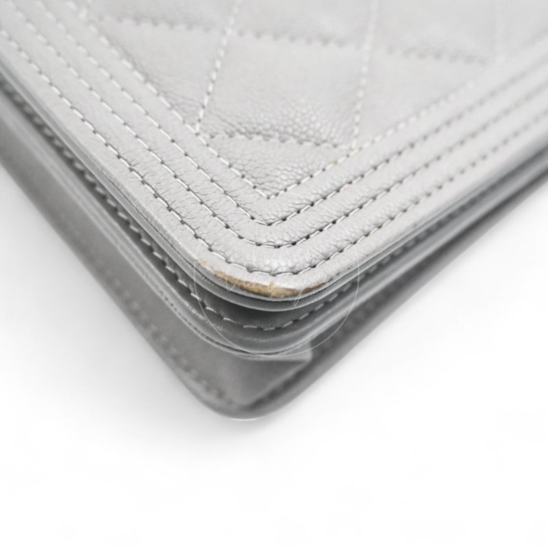中古 香奈兒 Chanel Boy Wallet 鏈條錢包 WOC 灰色荔枝皮Grey Caviar  金色五金 Series 26-38