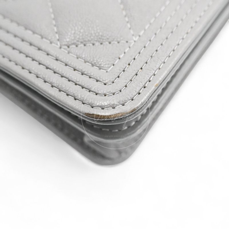 中古 香奈兒 Chanel Boy Wallet 鏈條錢包 WOC 灰色荔枝皮Grey Caviar  金色五金 Series 26-39