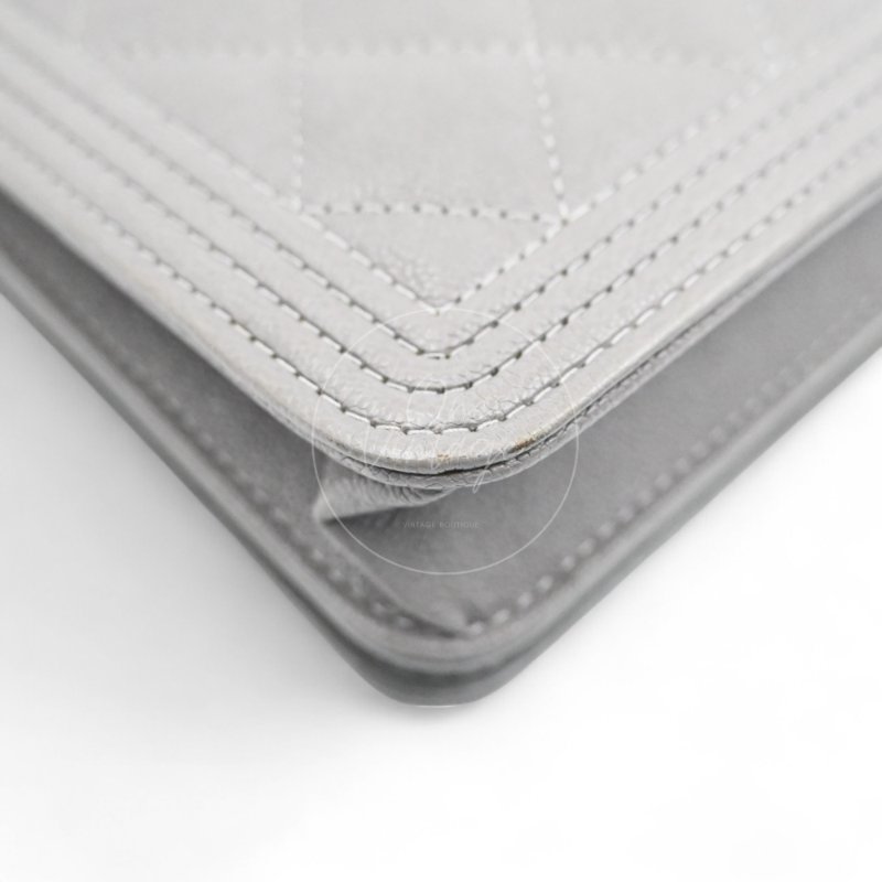 中古 香奈兒 Chanel Boy Wallet 鏈條錢包 WOC 灰色荔枝皮Grey Caviar  金色五金 Series 26-40