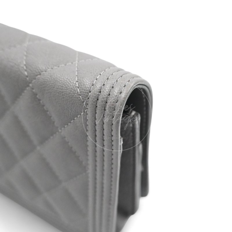 中古 香奈兒 Chanel Boy Wallet 鏈條錢包 WOC 灰色荔枝皮Grey Caviar  金色五金 Series 26-42
