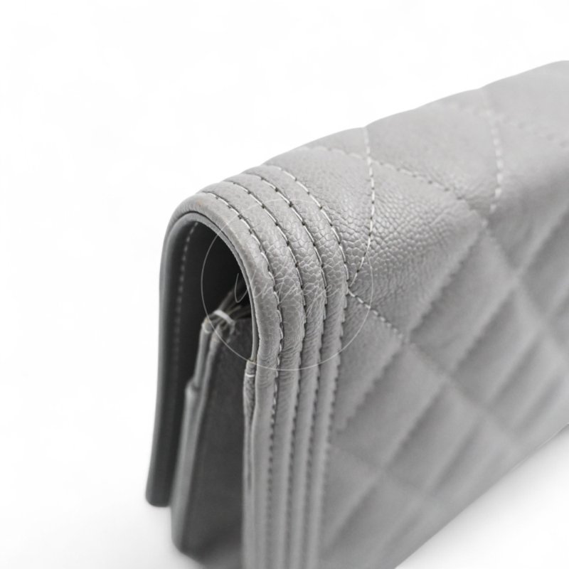 中古 香奈兒 Chanel Boy Wallet 鏈條錢包 WOC 灰色荔枝皮Grey Caviar  金色五金 Series 26-44