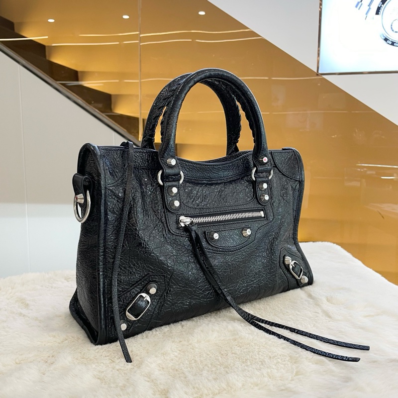 🆕25年 全新 ✨Balenciaga巴黎世家LE CITY黑色細紋羊皮革小號新款機車包手提包肩背包 銀扣 💛正品保障-1