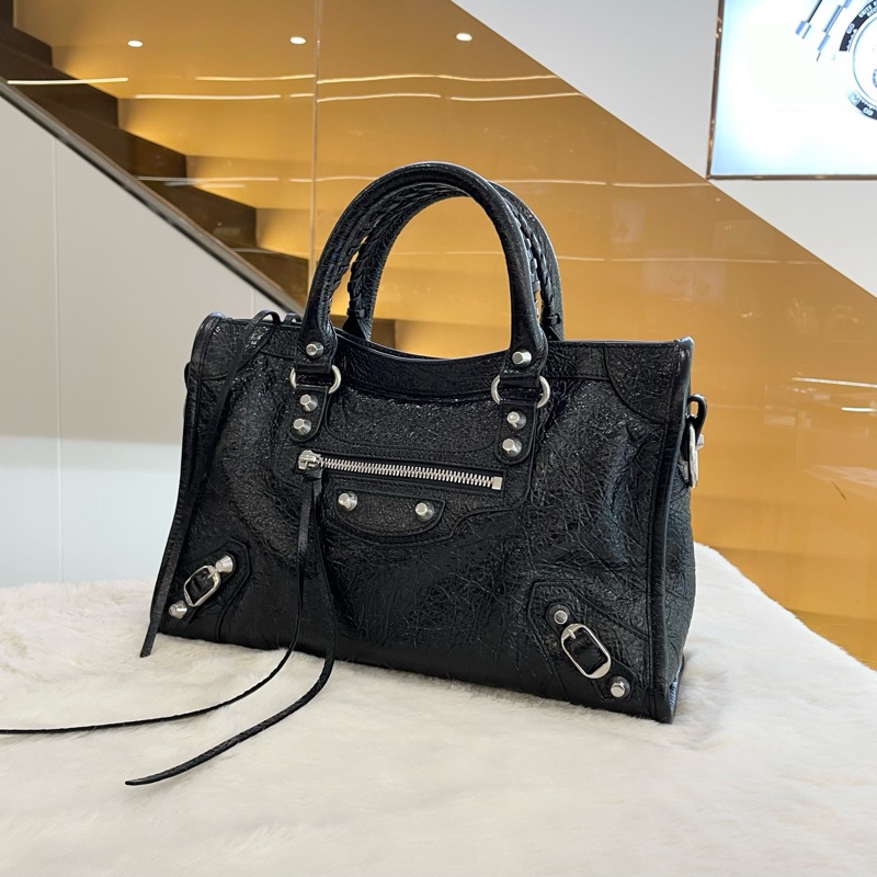 🆕25年 全新 ✨Balenciaga巴黎世家LE CITY黑色細紋羊皮革小號新款機車包手提包肩背包 銀扣 💛正品保障-2