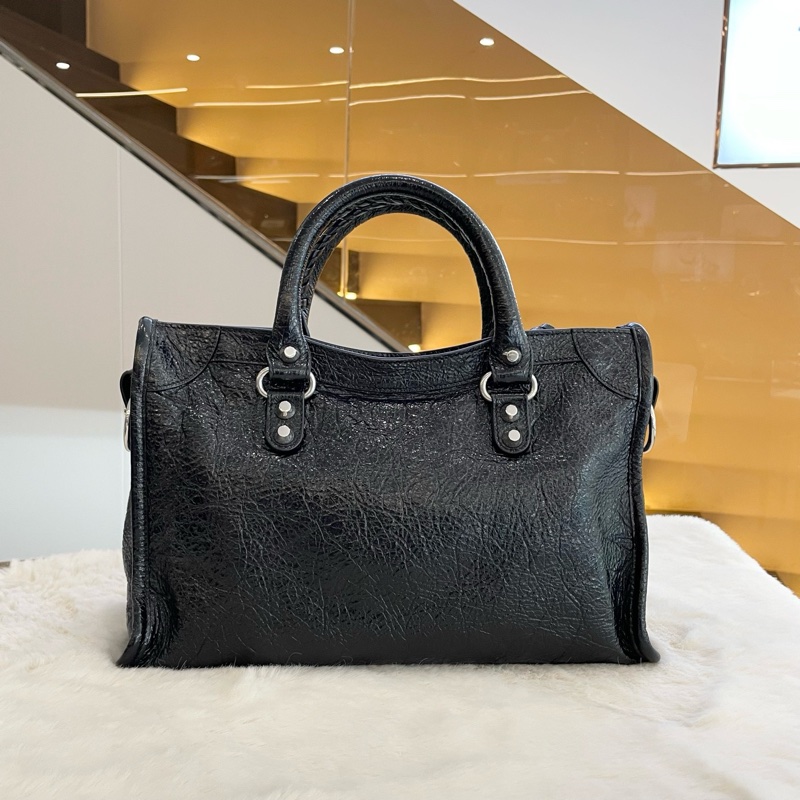 🆕25年 全新 ✨Balenciaga巴黎世家LE CITY黑色細紋羊皮革小號新款機車包手提包肩背包 銀扣 💛正品保障-3