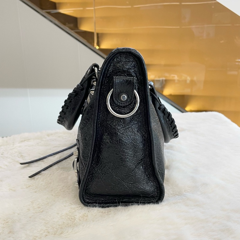 🆕25年 全新 ✨Balenciaga巴黎世家LE CITY黑色細紋羊皮革小號新款機車包手提包肩背包 銀扣 💛正品保障-4