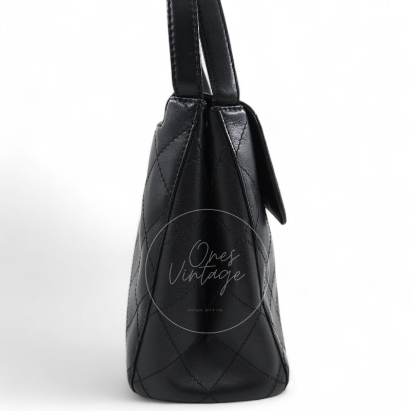 中古 香奈兒 Chanel 復古黑色小羊皮Black Lambskin  CC Turn Lock 旋扣肩背包-4