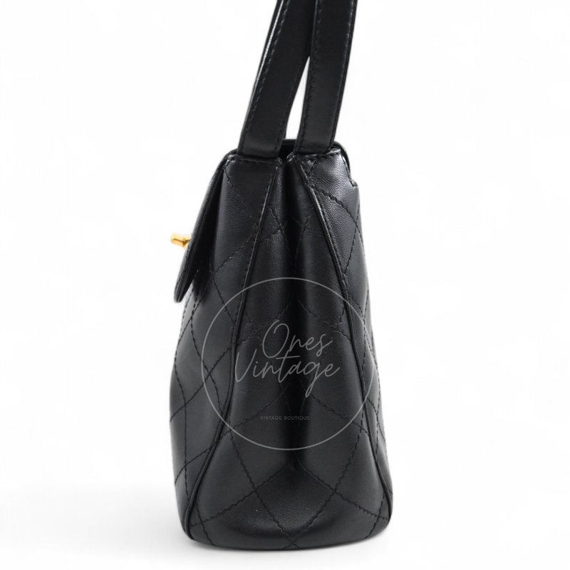 中古 香奈兒 Chanel 復古黑色小羊皮Black Lambskin  CC Turn Lock 旋扣肩背包-5