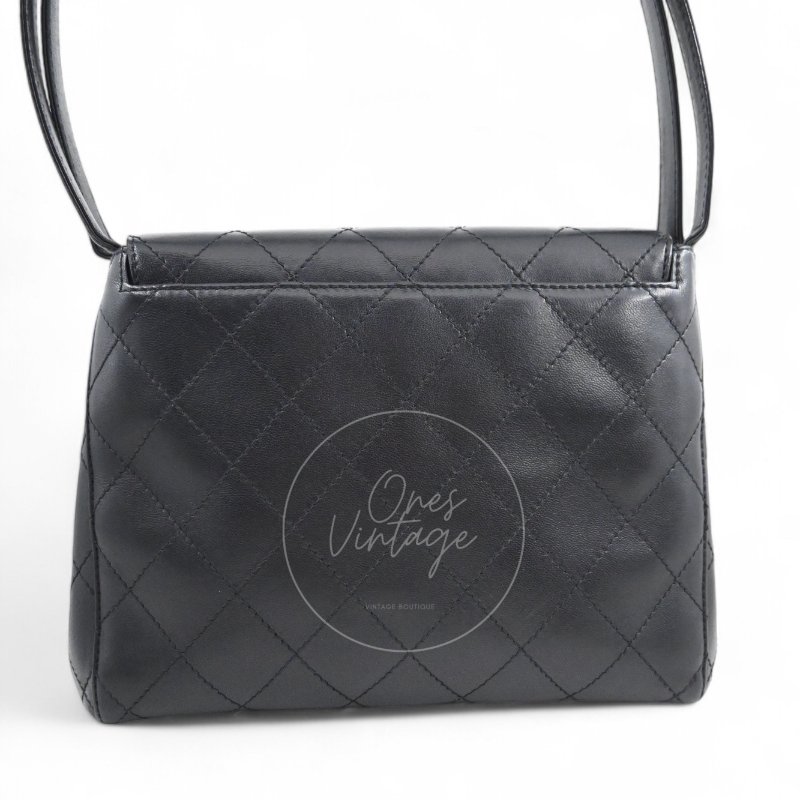 中古 香奈兒 Chanel 復古黑色小羊皮Black Lambskin  CC Turn Lock 旋扣肩背包-9