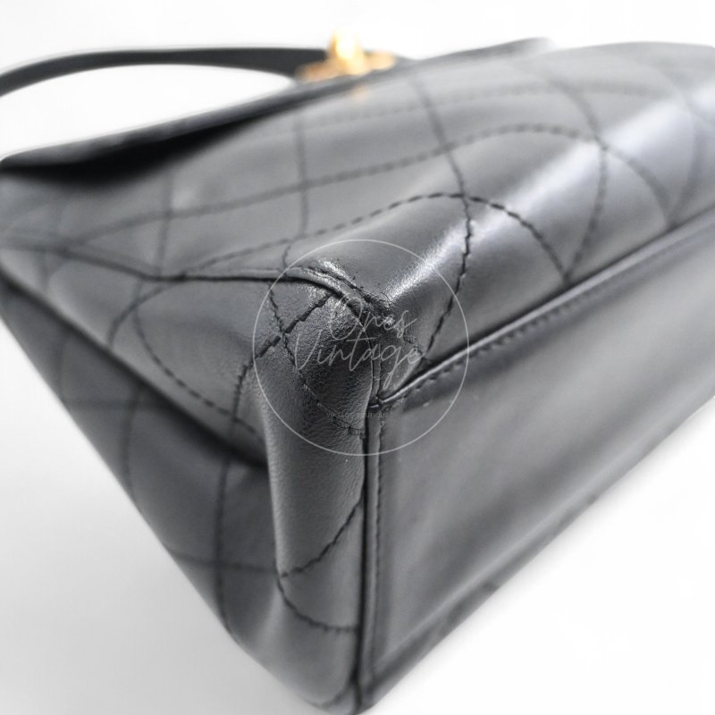 中古 香奈兒 Chanel 復古黑色小羊皮Black Lambskin  CC Turn Lock 旋扣肩背包-12