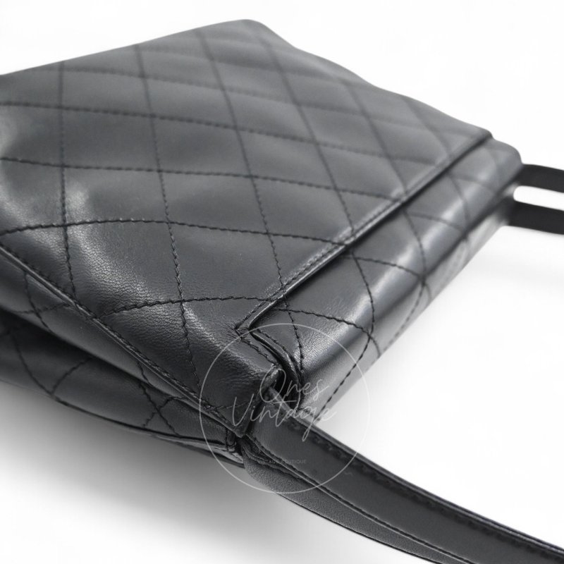 中古 香奈兒 Chanel 復古黑色小羊皮Black Lambskin  CC Turn Lock 旋扣肩背包-13