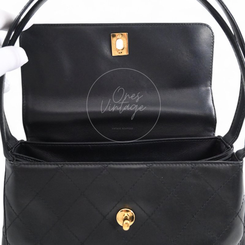 中古 香奈兒 Chanel 復古黑色小羊皮Black Lambskin  CC Turn Lock 旋扣肩背包-27