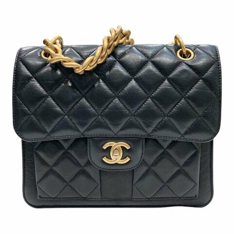 CHANEL 香奈兒 23S 後背包 復古羊皮 黑色 金釦