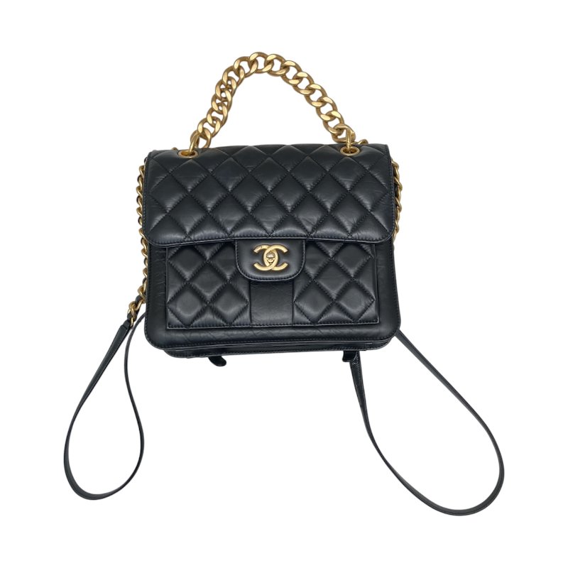 CHANEL 香奈兒 23S 後背包 復古羊皮 黑色 金釦-2