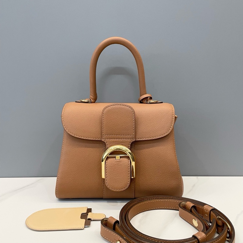 99新✨德爾沃/Delvaux 焦糖色金扣牛皮手提包斜挎包 可拆卸肩帶❤️正品保障-1