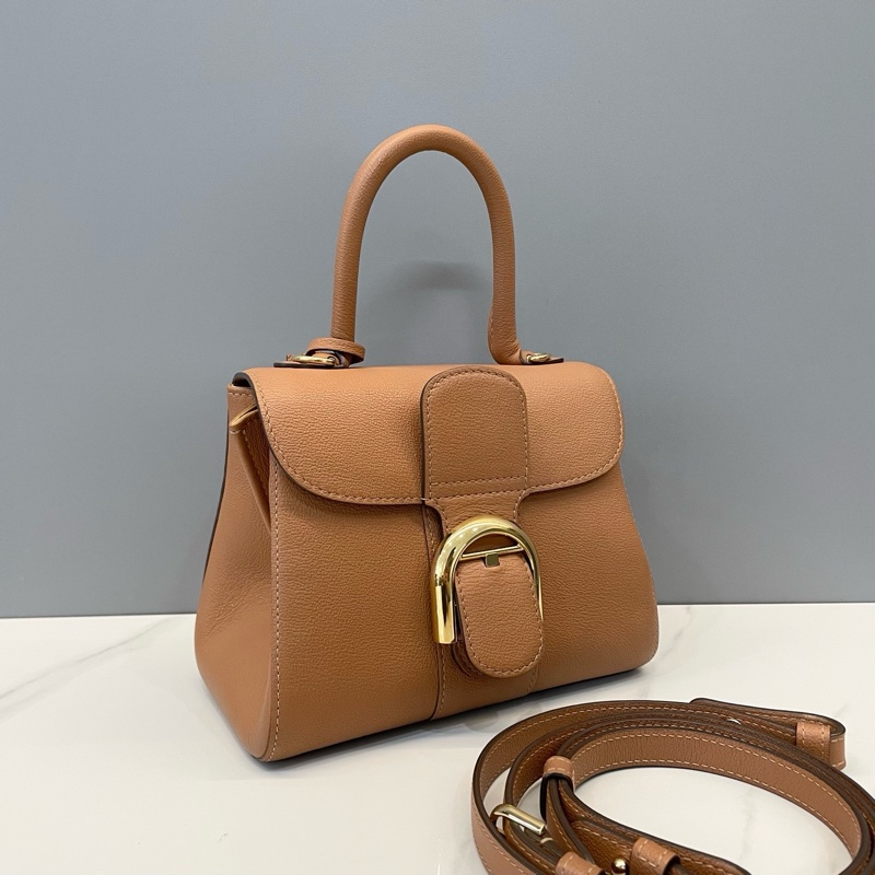 99新✨德爾沃/Delvaux 焦糖色金扣牛皮手提包斜挎包 可拆卸肩帶❤️正品保障-2