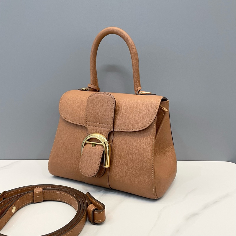 99新✨德爾沃/Delvaux 焦糖色金扣牛皮手提包斜挎包 可拆卸肩帶❤️正品保障-3