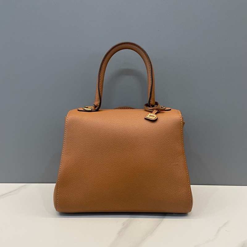 99新✨德爾沃/Delvaux 焦糖色金扣牛皮手提包斜挎包 可拆卸肩帶❤️正品保障-4