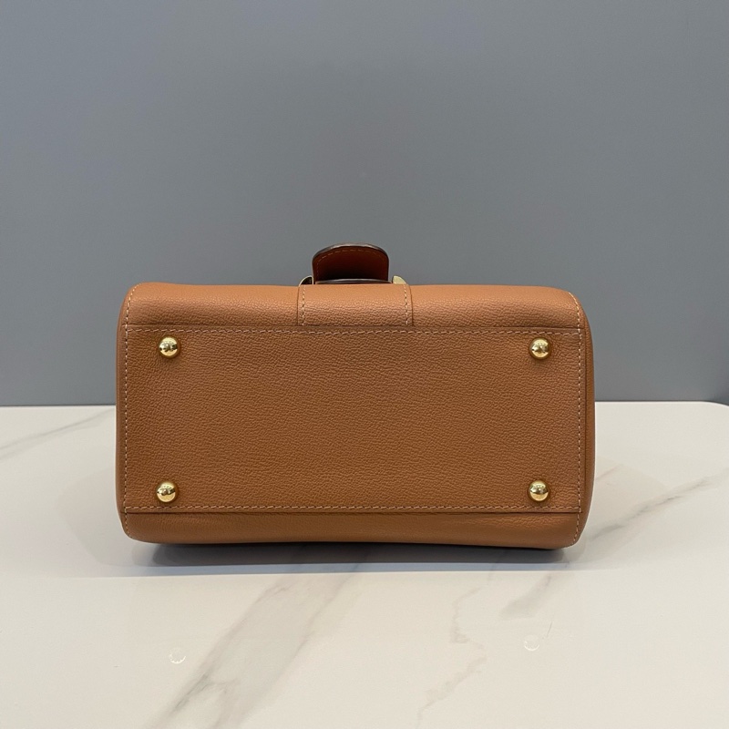 99新✨德爾沃/Delvaux 焦糖色金扣牛皮手提包斜挎包 可拆卸肩帶❤️正品保障-5