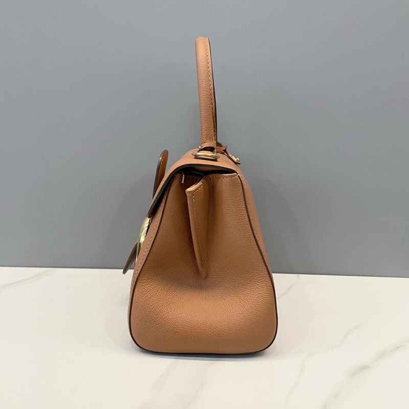 99新✨德爾沃/Delvaux 焦糖色金扣牛皮手提包斜挎包 可拆卸肩帶❤️正品保障-6