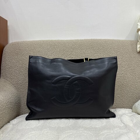 中古 香奈兒 Chanel 黑色小牛皮 Black Calfskin 鏈條肩背托特包 Chain Shoulder Tote Bag