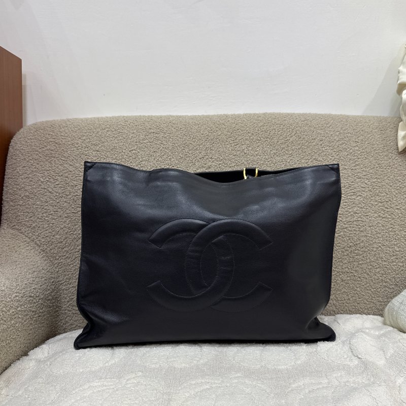 中古 香奈兒 Chanel 黑色小牛皮 Black Calfskin 鏈條肩背托特包 Chain Shoulder Tote Bag-0