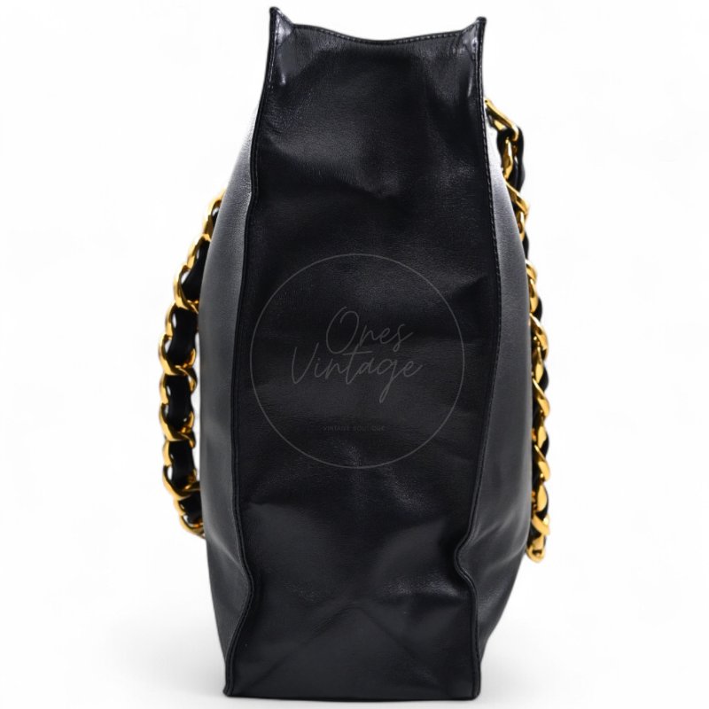 中古 香奈兒 Chanel 黑色小牛皮 Black Calfskin 鏈條肩背托特包 Chain Shoulder Tote Bag-5