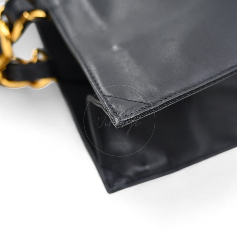 中古 香奈兒 Chanel 黑色小牛皮 Black Calfskin 鏈條肩背托特包 Chain Shoulder Tote Bag-18
