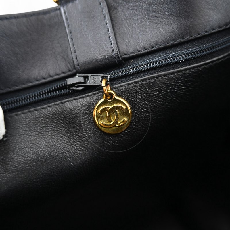 中古 香奈兒 Chanel 黑色小牛皮 Black Calfskin 鏈條肩背托特包 Chain Shoulder Tote Bag-30