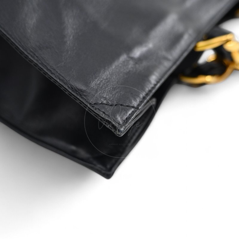 中古 香奈兒 Chanel 黑色小牛皮 Black Calfskin 鏈條肩背托特包 Chain Shoulder Tote Bag-43