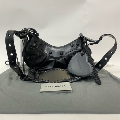 🆕全新❤Balenciaga/巴黎世家 le cagole黑色小羊皮月亮包機車斜挎包 正品💛